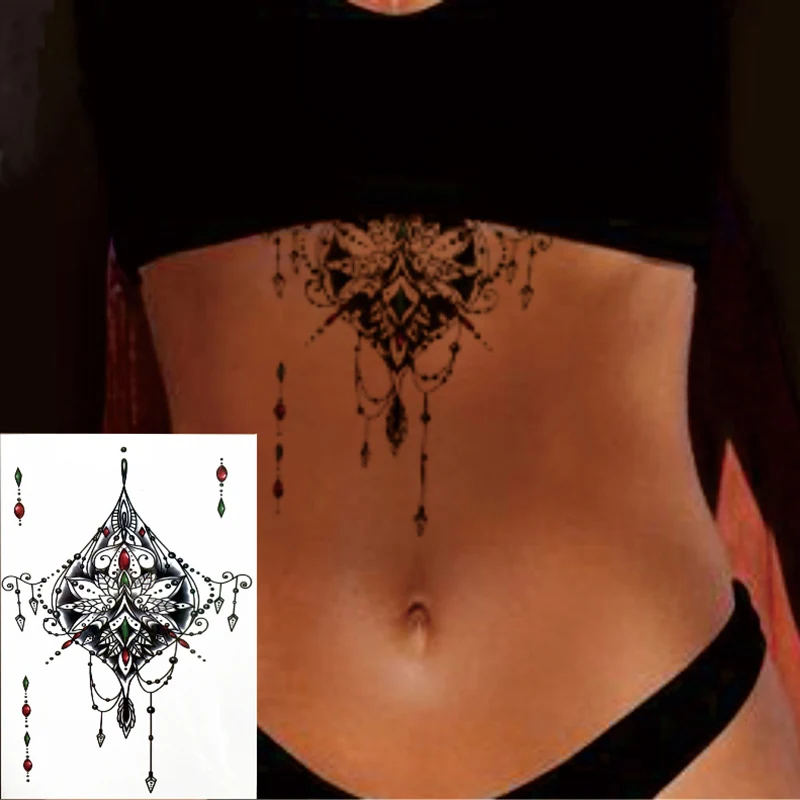 AL003 1 шт под Boob Sternum временная татуировка с Unalone, духовные символы, lutus шаблон боди арт Сексуальная Талия татуировка для девочки - Цвет: AL003