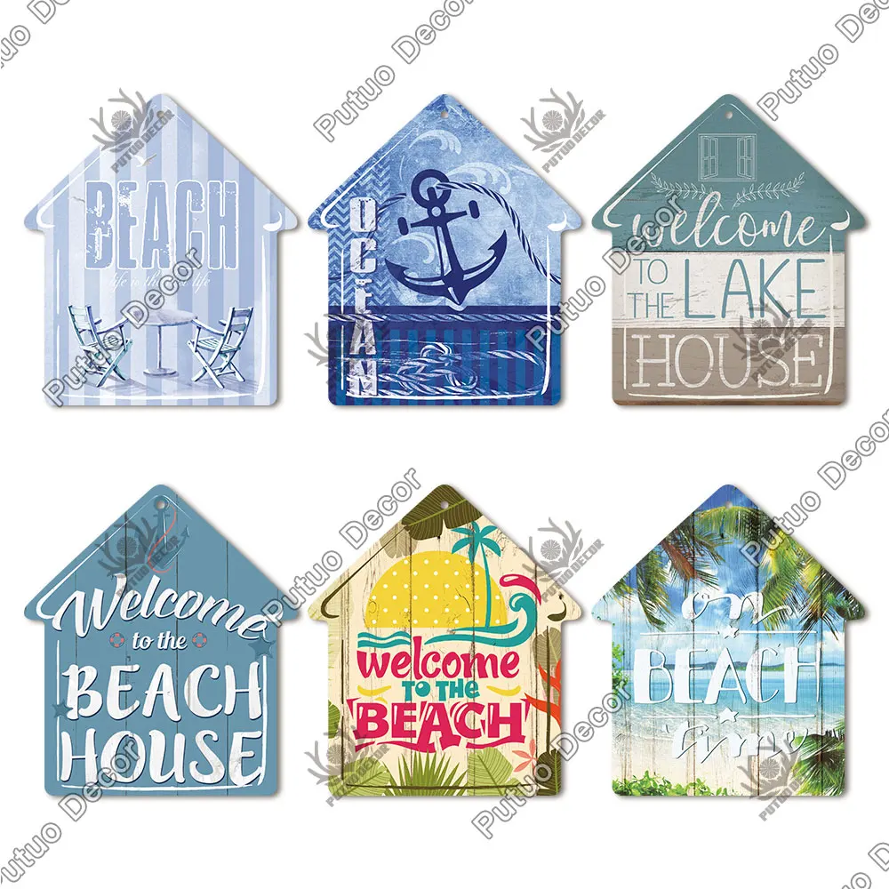 putuo decor beach sign house shaped wooden plaque summer sign sweet wooden hanging plaque for beach house bar surfing wall decor free global shipping