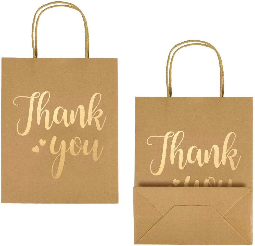 Подарочные пакеты среднего размера-Золотая фольга спасибо коричневые бумажные с