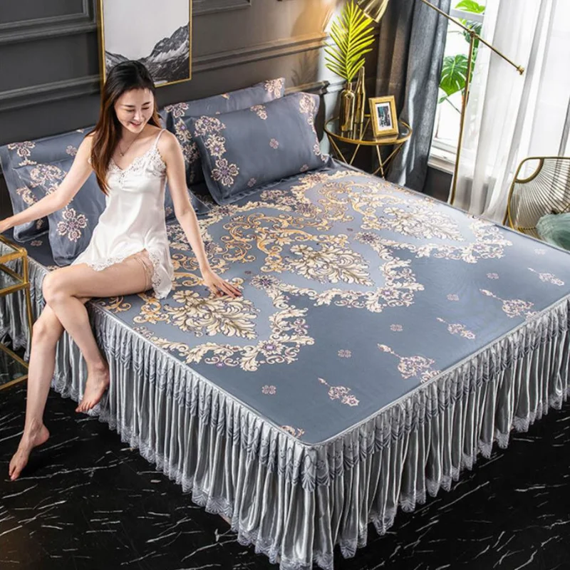 

Thicken Pastoral Comfortable Bed Skirt Home Textile Bedding Lace 3pcs/set(1Bed Skirt + 2pcs Pillowcase)Bed Sheet King/Queen F064