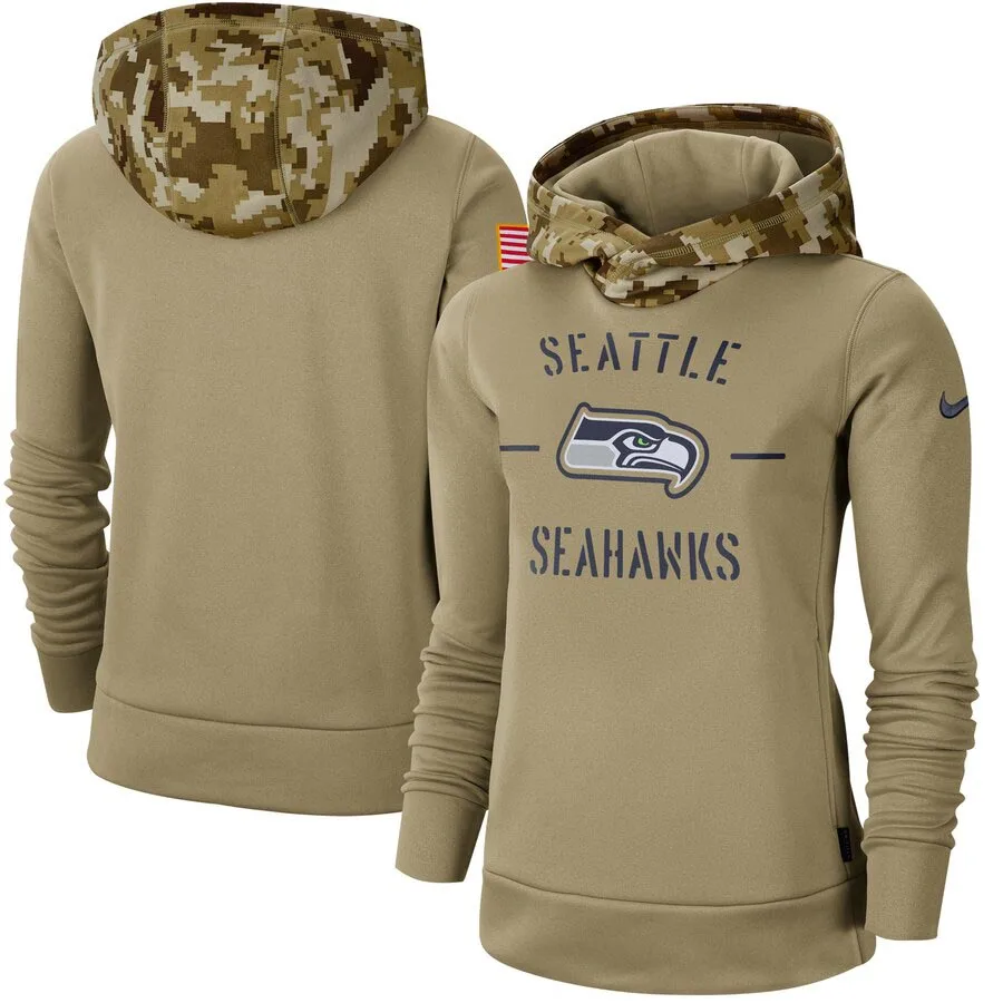 

Seattle Women's Salute to Service Seahawks Therma Pullover Hoodie - Khaki