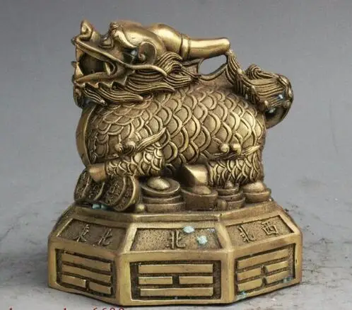 YM 306 китайский латунный по феншуй Дракон статуэтка единорога цилинь лев на восемь
