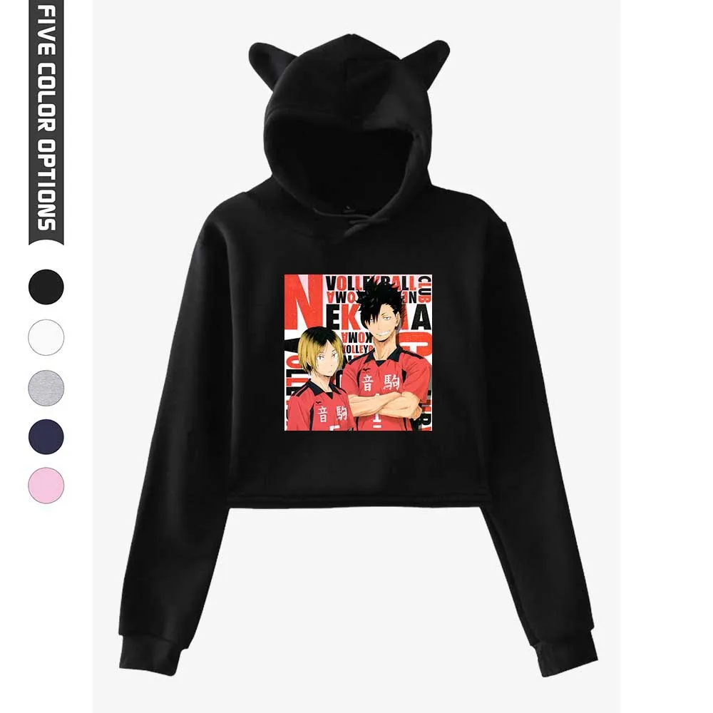 

2020 Haikyuu! Забавные топы для девочек, толстовки, женский короткий свитшот с капюшоном, Повседневная модная уличная одежда, толстовки, пуловеры