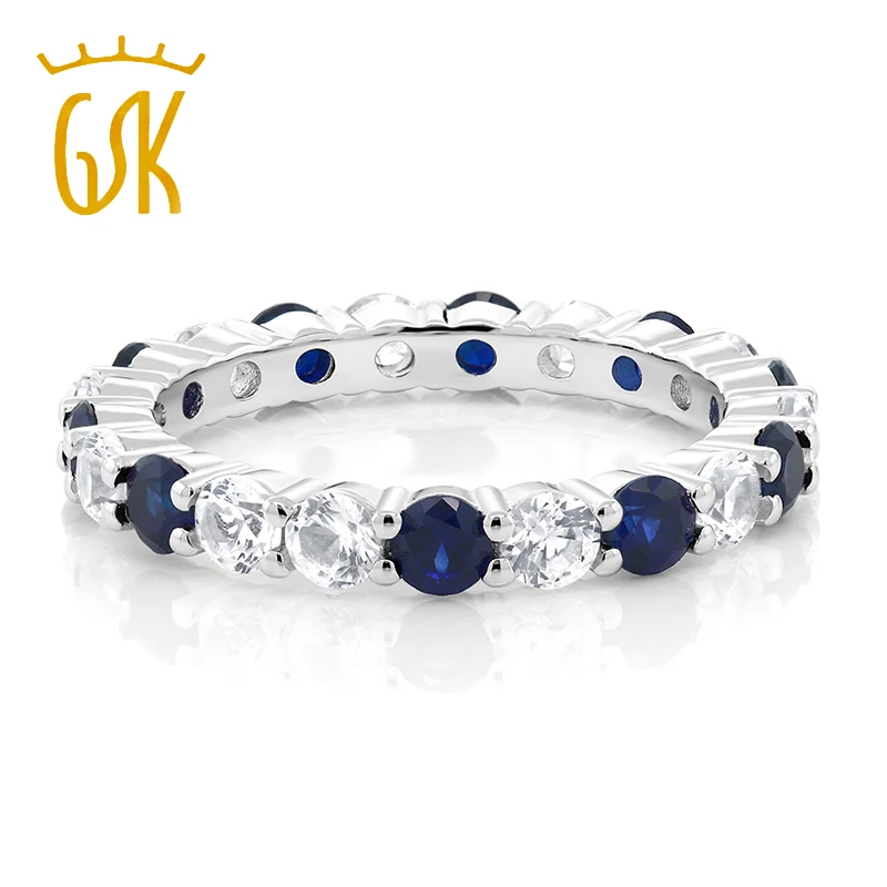 GemStoneKing Свадебные великолепные 2,20 Ctw Синий Белый сапфир 925 пробы Серебряное кольцо вечности новые ювелирные изделия для женщин Bague