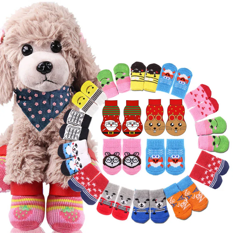 Милые носки для собак 4 шт. милые щенков и нескользящие кошек S/M/L|Носки собак| |