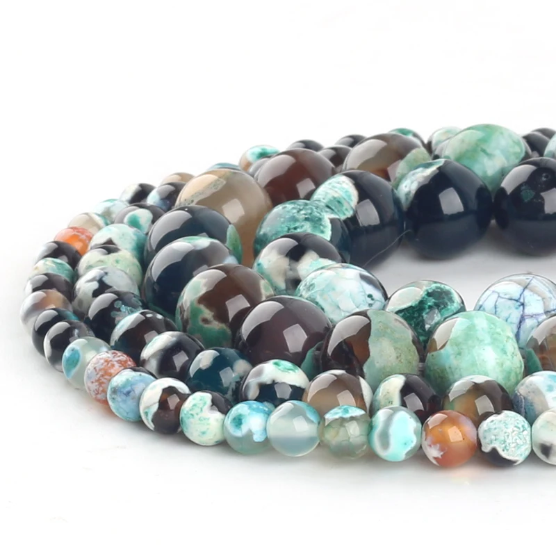 Бусины из натурального камня Зеленый огонь агат круглые бусины россыпью