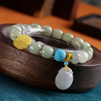 natural gradient hetian jade safe lock bracelet beeswax flowers turquoise pattern beads retro fine jewelry women bracelets c0010