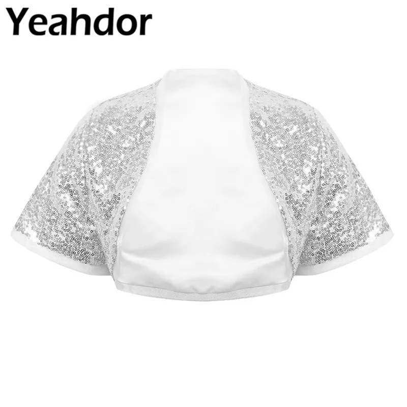 Женский Блестящий короткий топ с блестками и коротким рукавом Открытый спереди