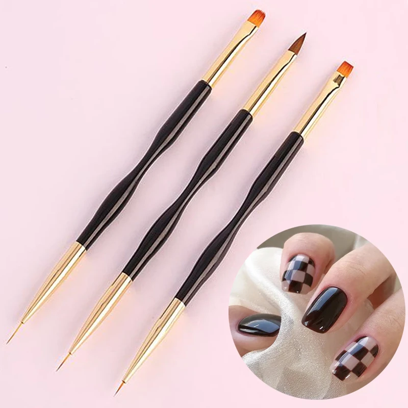 3PC Acrylic Nail Brush Strips Double Head Nail Liner Brush 3D Manicure Ultra-thin Line Drawing Pen UV Gel Brush Painting Tools