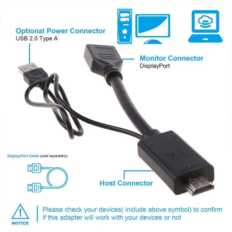 

4K USB Powered Male to DP Display Port Female Converter Adapter Devices HDMI-compatible to DP active USB power supply