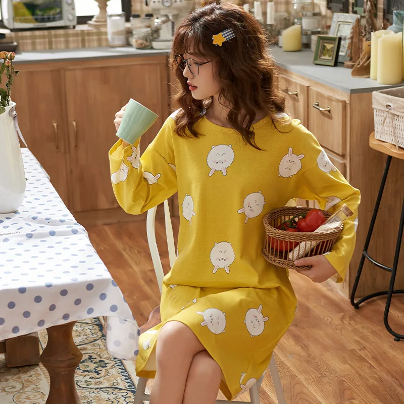 Spring and Autumn New Women's Nightdress Long-sleeved Cute Home Casual Home Service Sexy Sleepwear Women Night Gown Sleep Tops