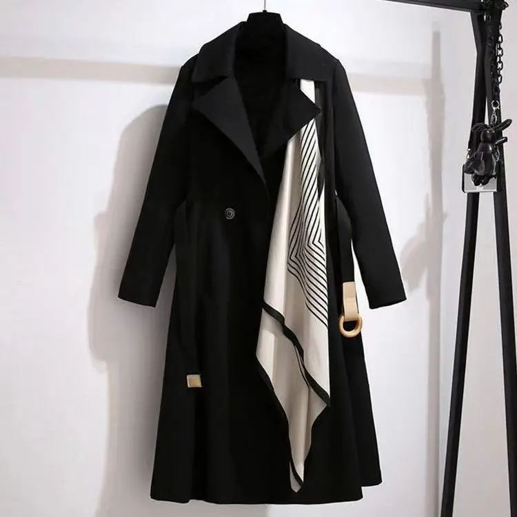 

Spring Long Jackets For Women Trench Lace Up Waist Casual Solid V Neck Overcoat Plus Size Long Sleeve Windbreaker Female Trench
