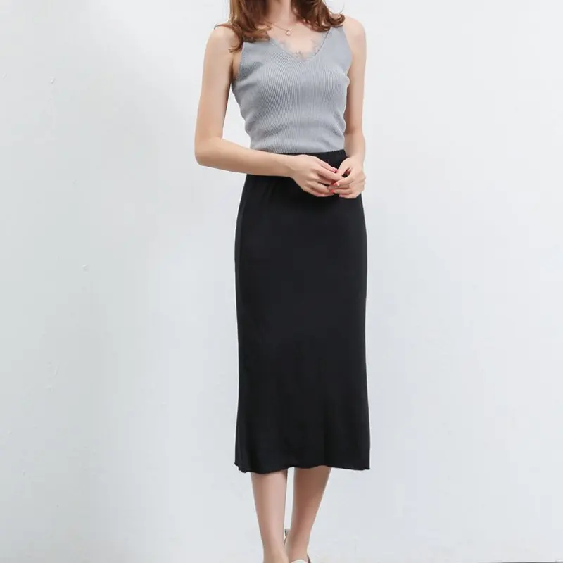 Летняя Дамская Модальная юбка в длинном абзаце Нижняя сумка бедра эластичная