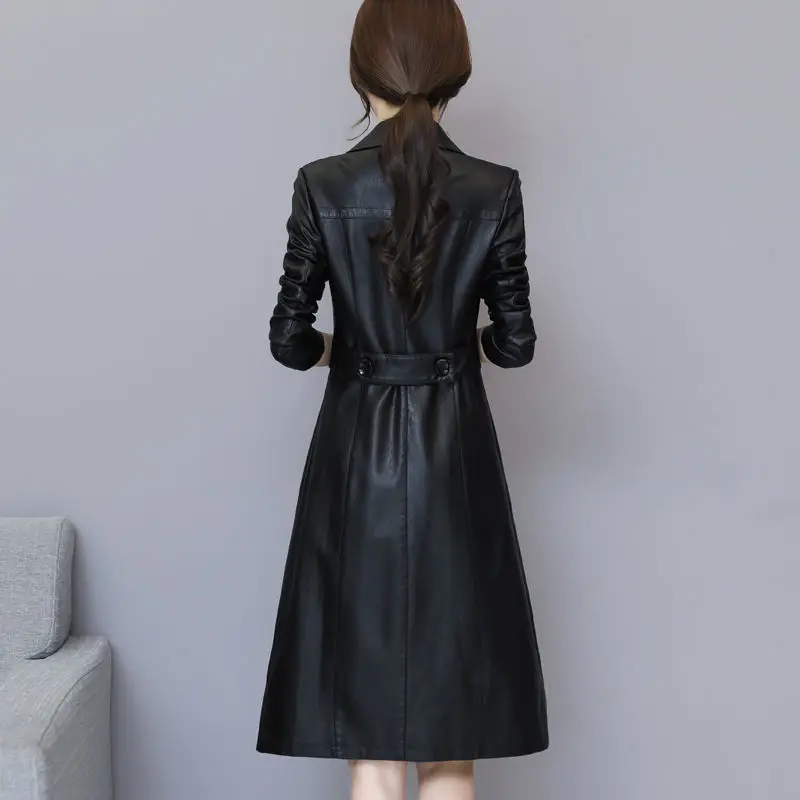 Куртка женская из искусственной кожи брендовый Тренч промытой длинное