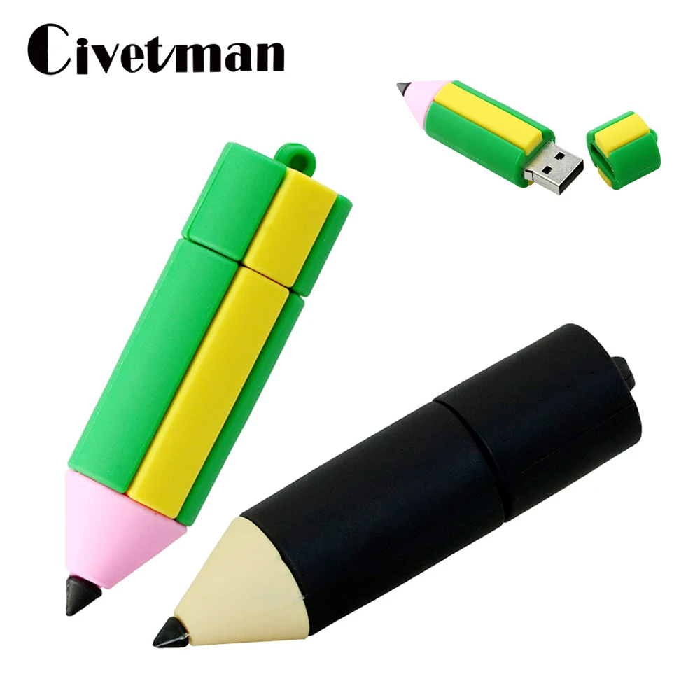 

New Pen Drive 256G Cartoon Pendrive Silicone Pencil 8GB 16GB 32GB 64GB 128G USB 2.0 Flash Drive Flash Memory Stick Children Gift