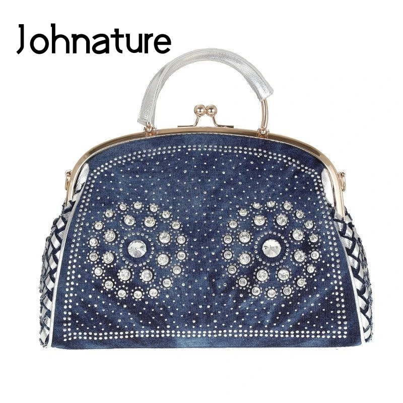 Johnature модная сумка из джинсовой ткани вязание сумки со стразами для женщин 2021