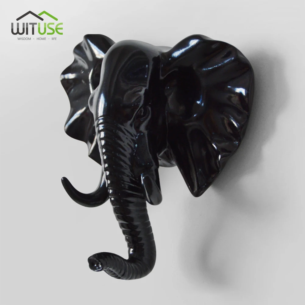 Black Elephant 3D настенный крючок для ключей, стойка для ключей, олень, голова животного, рога, смола, для дома, подвесная одежда, шляпа, вешалки для шарфа, украшение для дома, гостиной - Цвет: Black Elephant