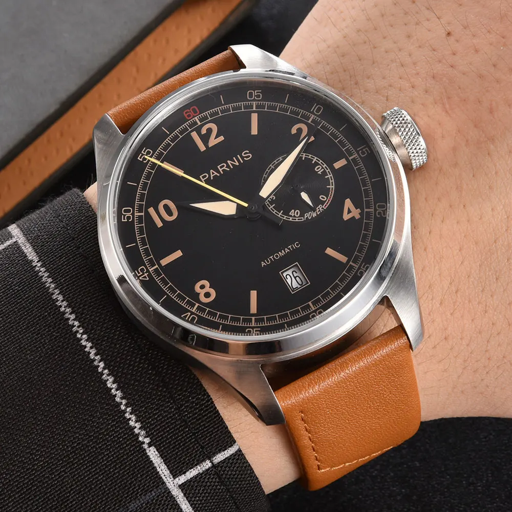 Мужские наручные часы Parnis классические светящиеся автоматические
