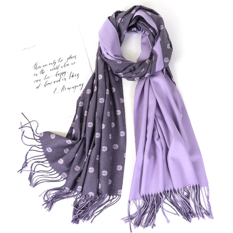 

2020 New Winter Warm Cashmere Scarves Flower Pattern Pashmina Bandana Long Tassels Women Thicken Wraps and Shawls Female Foulard