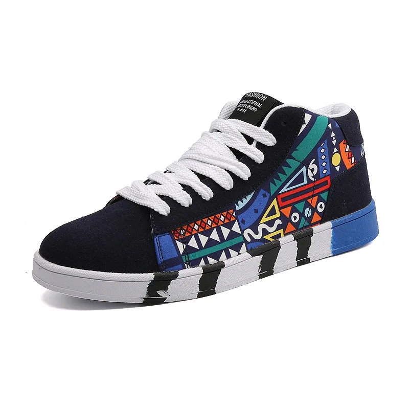 

Men Flat Shoes Lace-up Print Fashion Shoes For Men High Top Sneaker zapatillas hombre Canvas casual shoes for Men