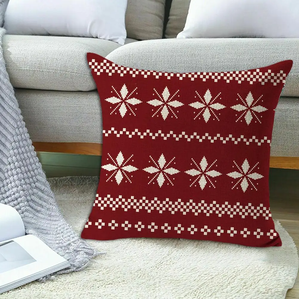 

Christmas Decoration Cotton Linen Cushion Cover Striped Plaid Printed Red 18*18 Inch Pillow Case Sofa Cushion Car Cushion Home