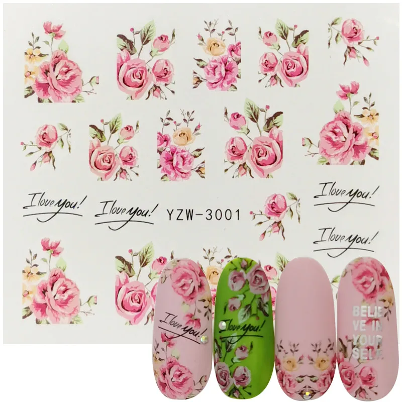 

1pc Nail Art Flower Pink Colors ROSE Design Water Transfer Tattoos Nail Sticker Watermark Slider Decal for Beauty Manicure Tools