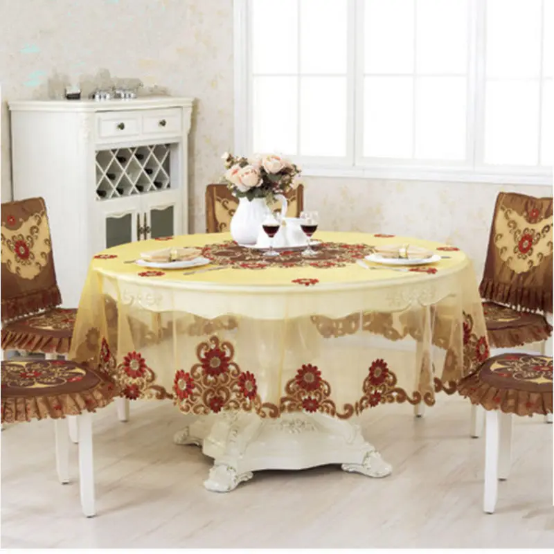 Популярная европейская скатерть чехол для стула с вышивкой из органзы круглая