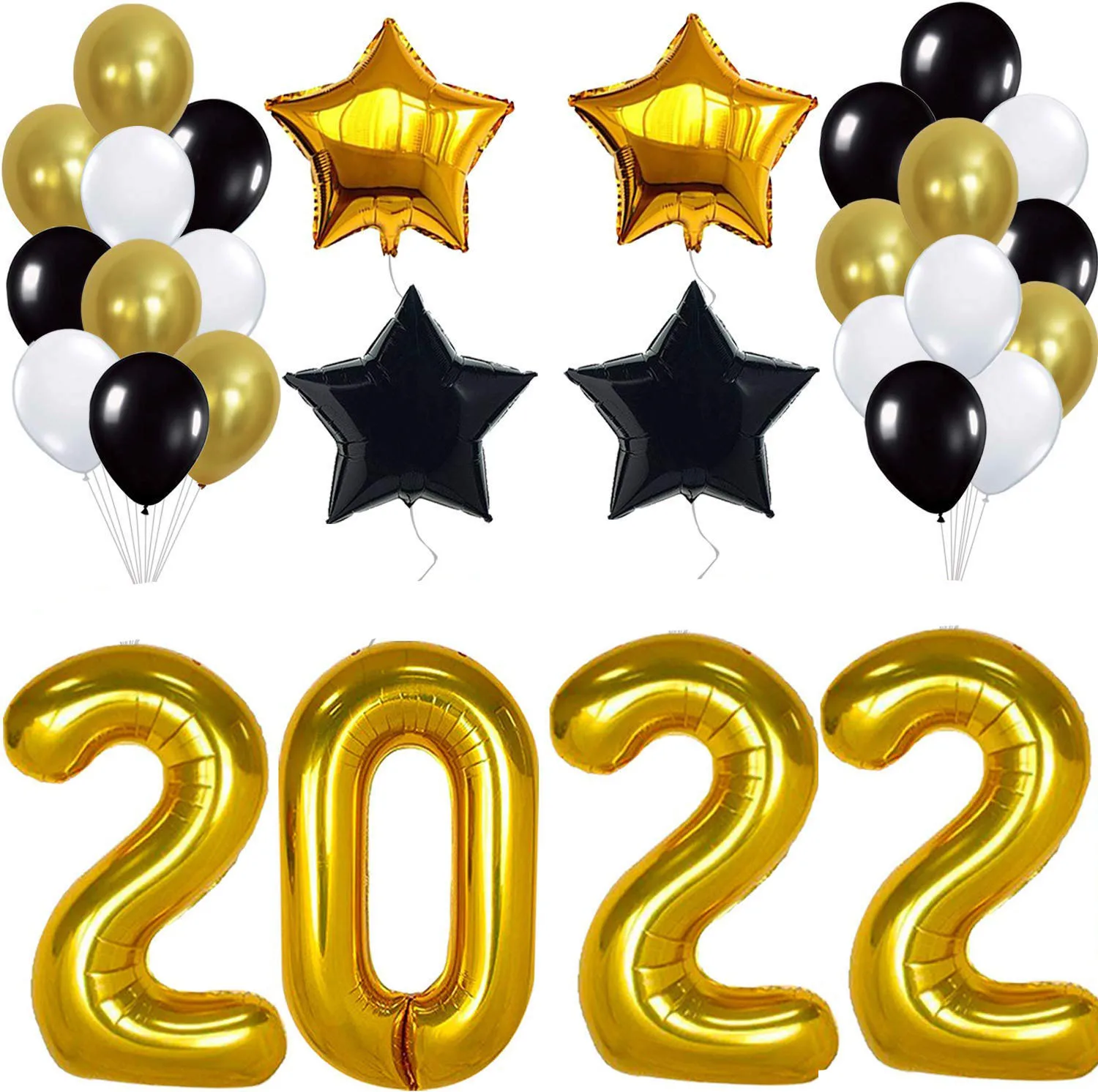 

Новогодний тематический набор воздушных шаров со звездами 2022, фольгированные воздушные шары для новогодней вечерние ринки, принадлежности...