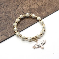 nice religious stretch bracelets charm angel cross rosary beads bracelet catholic pendant for women jewelry decor gifts