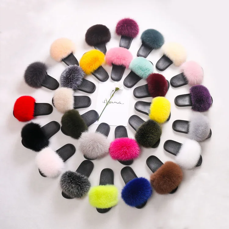 Женские тапочки с натуральным мехом енота коллекция 2020 года повседневные
