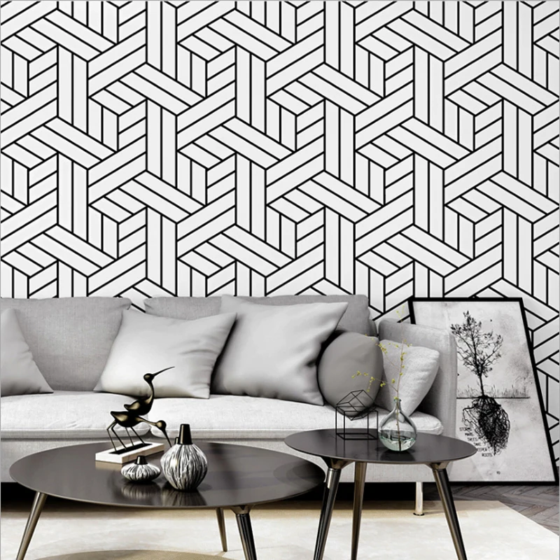 

Bedroom Wall Wallpaper Roll Removable Non-Self Adhesive Geometric Triangles Modern Geometric Print Gray Yellow 9.5M