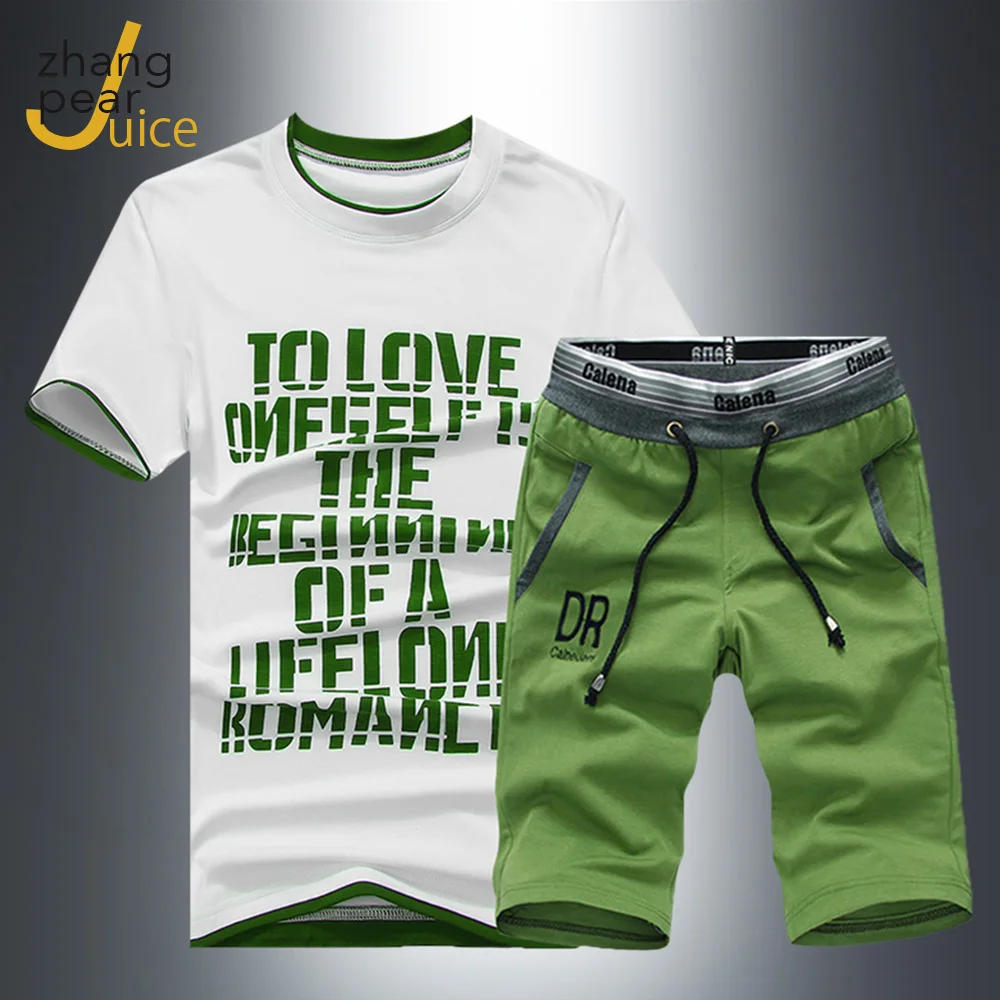 

Summer Mens Sets 2 Pieces Set Short Sleeve Print Tracksuit Men Casual T-Shirt+Shorts Male Clothes Suits
