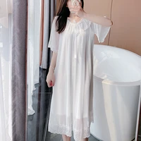 new palace style nightdress womens summer short sleeve korean sexy dress lace nightgown with bra home skirt lady sleepwear