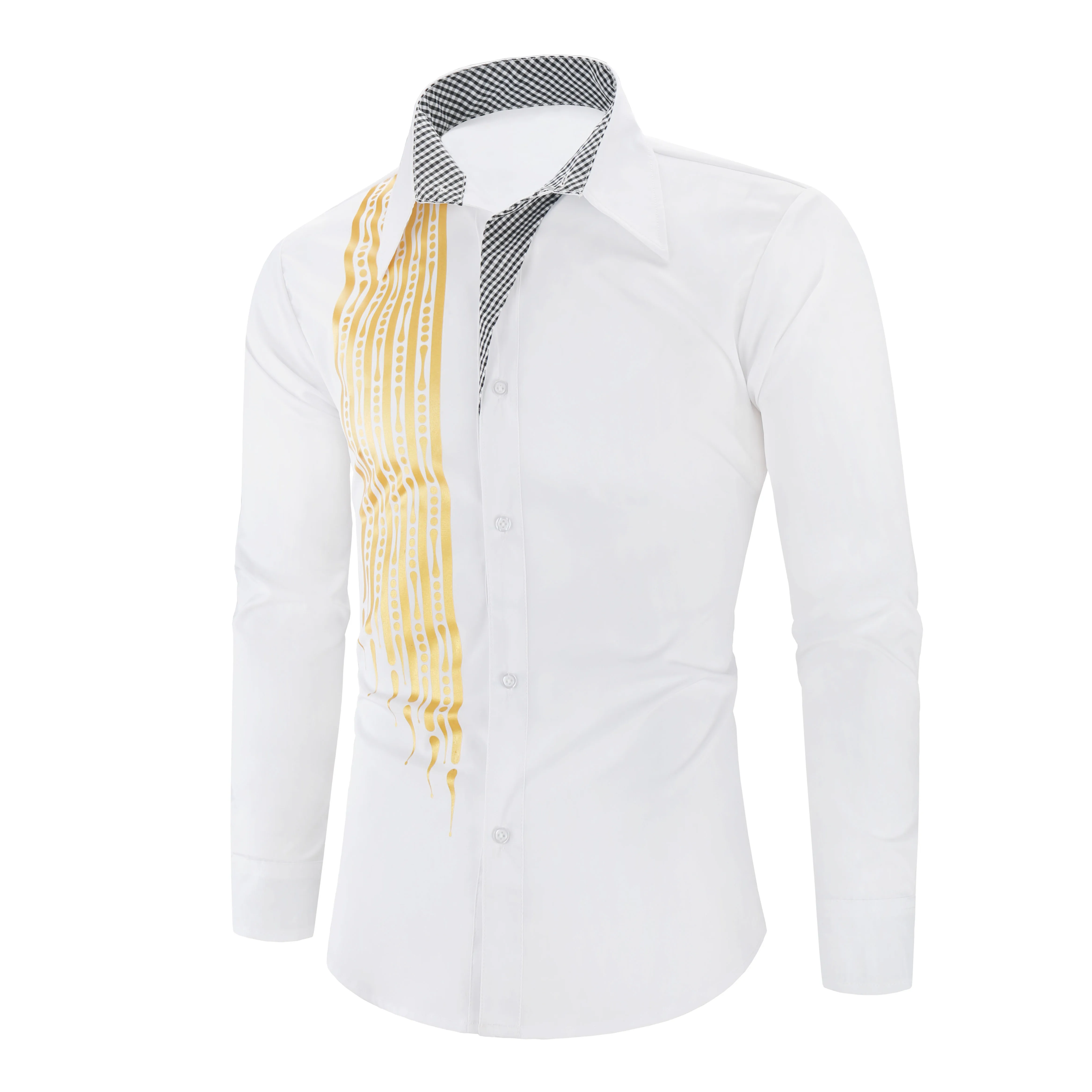 Роскошный золотистый и черный рубашка Для мужчин Slim Fit с длинными рукавами Camisa Masculina золотистый и черный Сорочка мужская, для общественных мест Для мужчин клуб нарядная рубашка - Цвет: White