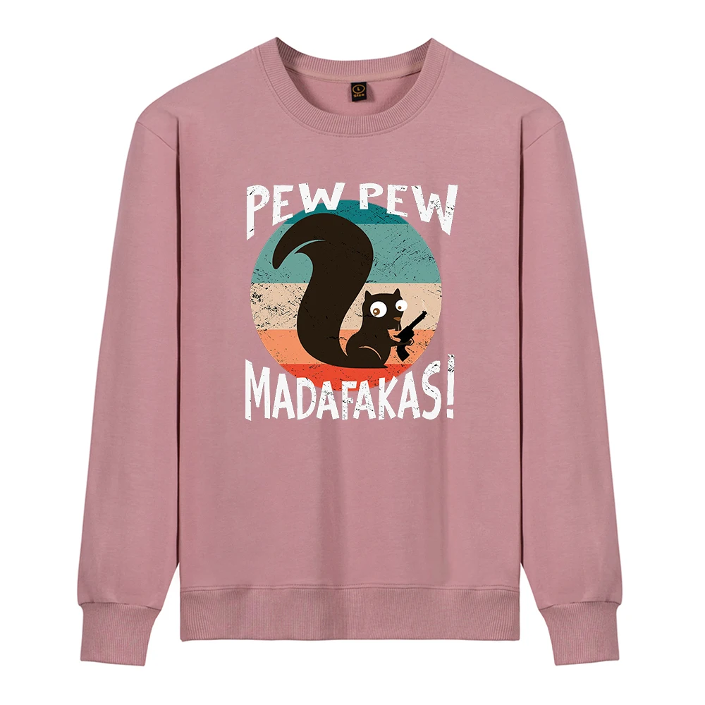 

Pew Pew Madafakas Printed Women's Sweatshirts Cartoon Squirrel Graphic Hoodies Hip Hop Trend Lady Clothes Casual Female Pullover