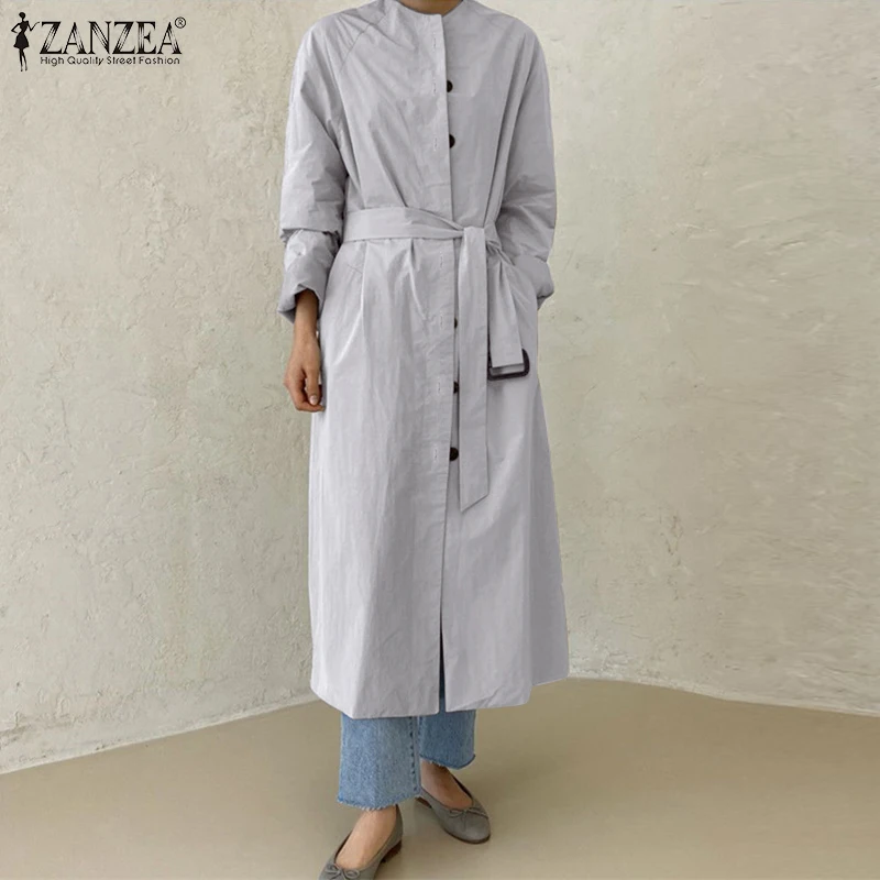

Fashion Office Work Windbreaker ZANZEA Elegant Women Long Trench Autumn Long Sleeve Buttons Down Jackets Casual Thin Coats Belt