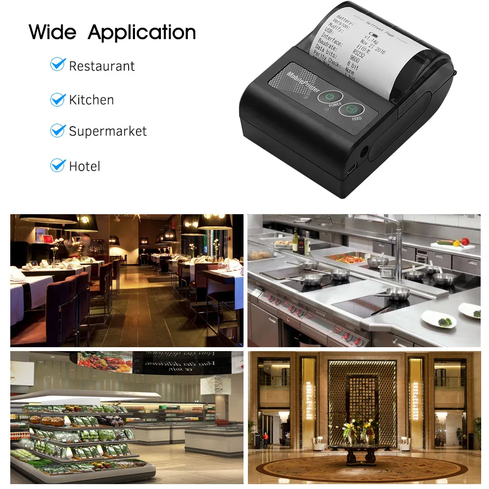 Беспроводной термопринтер BT 58 мм для чеков портативный персональный мини