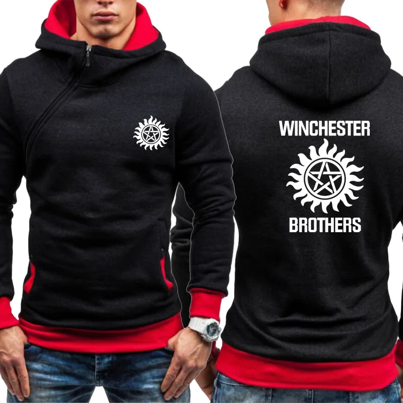 

Unisex Spring Autumn Mens sweatshirt Winchester Brothers Color matching Hoodie Cotton Men's Oblique chain sweatshirt
