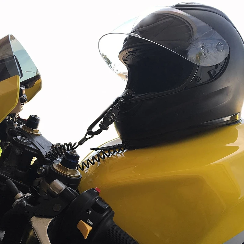 

Motorcycle Helmet Lock & Cable, Heavy Duty Universal Combination Lock Cable Security PIN Locking Chain for Motorcycle Helmet-Bla