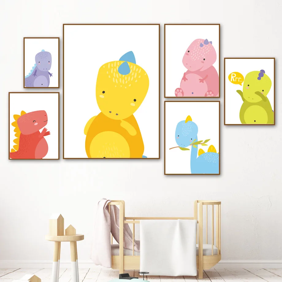 

Cute Baby Nursery Cartoon Dinosaur WallArt Canvas Painting Nordic Posters And Prints For Baby Living Room Wall Pictures Unframed