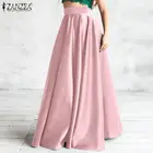 Элегантная Женская длинная юбка ZANZEA с высокой талией, летняя атласная юбка, модная однотонная трапециевидная макси юбка, юбка для вечеринки