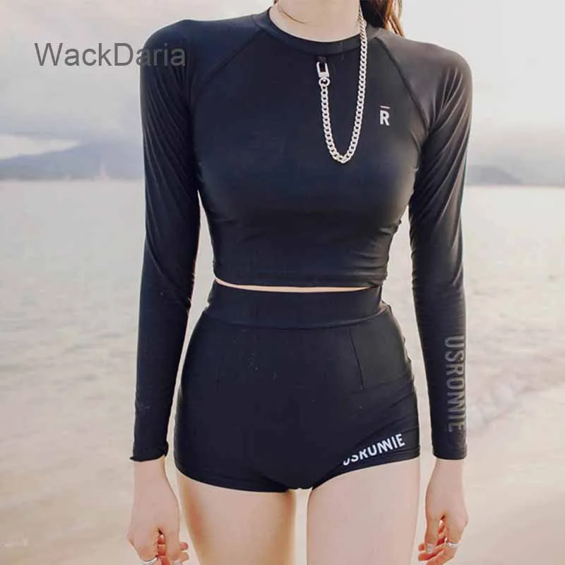 WackDaria, Хит, для женщин, с длинным рукавом, короткие штаны, купальник, Рашгард, гидрокостюм, для серфинга, костюм, пляжная одежда на молнии