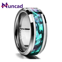nuncad us size new trend 8mm inlaid abalone shell beveled tungsten carbide ring jewelry for wedding party finger rings