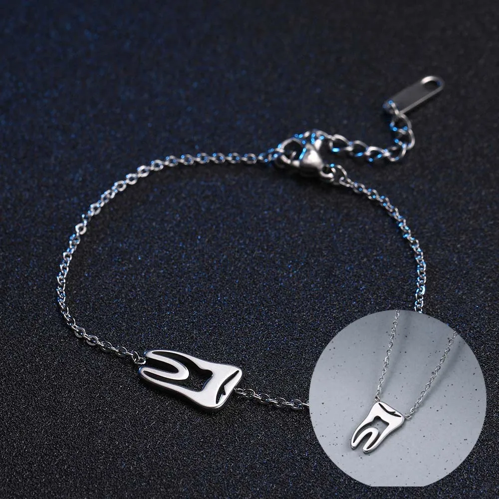 Lemegeton зубы маленькое ожерелье серьги браслет из нержавеющей стали набор