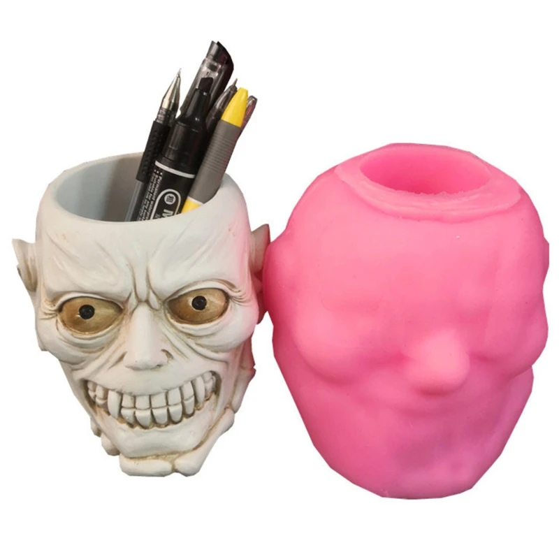 

Halloween Skull Flowerpot Epoxy Resin Mold Aromatherapy Plaster Silicone Mould DIY Crafts Plant Pot Pen Holder Mold