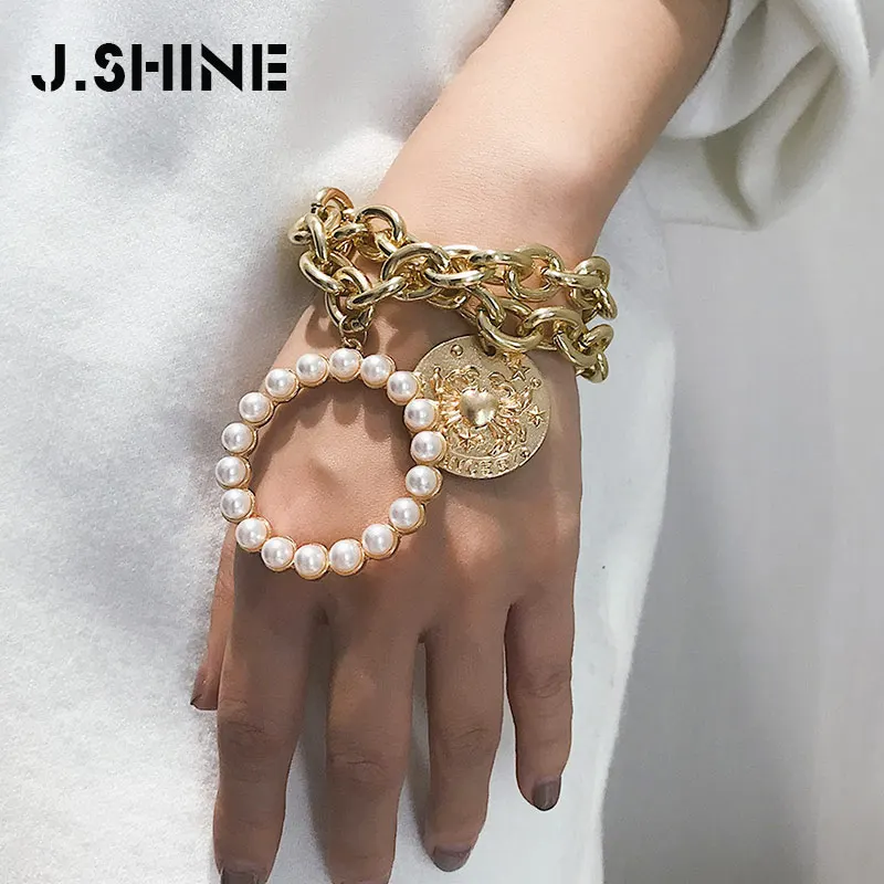 J.Shine двухцветный богемский Круглый Женский браслет в стиле панк с монетами