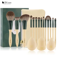 ducare 14pcs makeup brushes set kabuki foundation blending brush face powder blush brushes with 3pcs makeup spong cosmetic bag