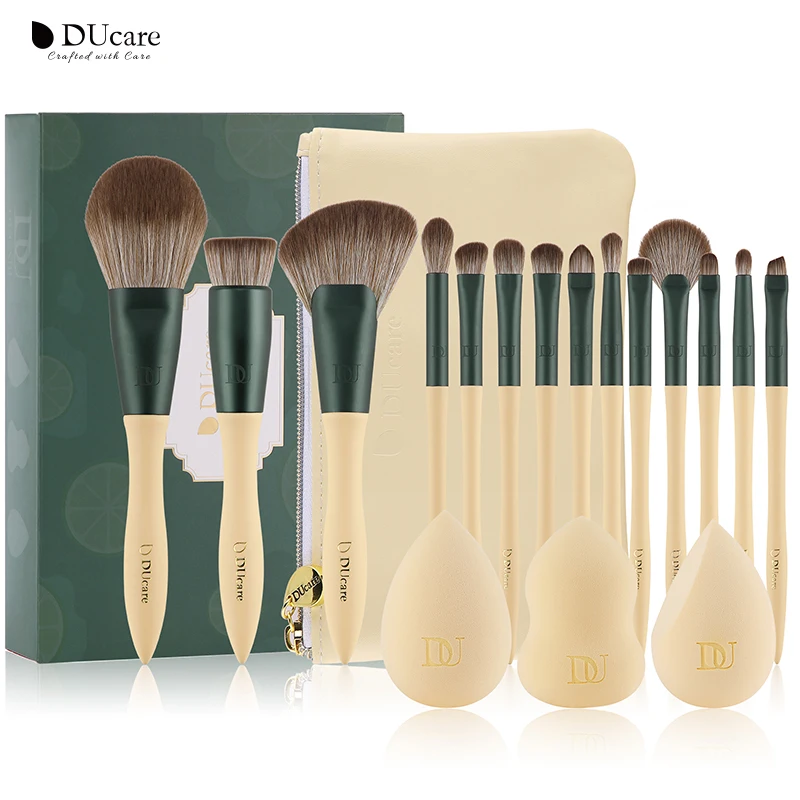DUcare 14pcs Makeup Brushes Set Kabuki Foundation Blending Brush Face Powder Blush with 3Pcs Spong & Cosmetic Bag | Красота и