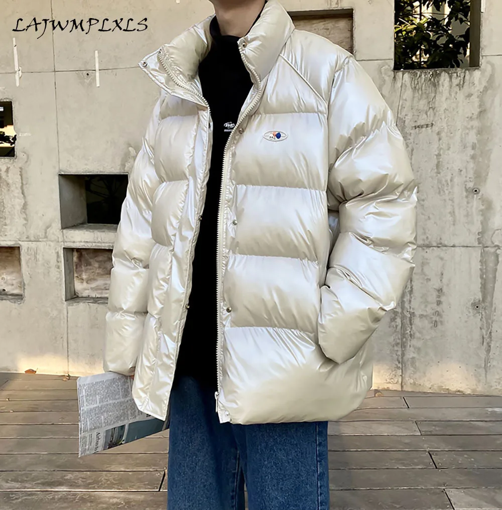 

Куртка мужская Глянцевая с воротником-стойкой, однотонная модная повседневная утепленная хлопковая верхняя одежда, свободного покроя, Осе...