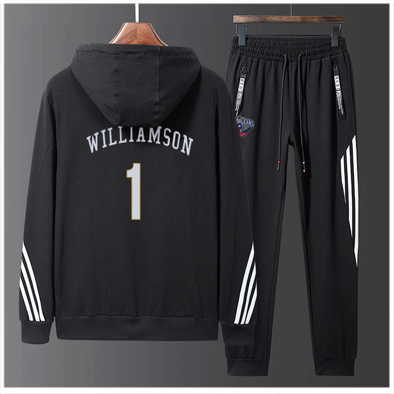 

2021 Мужская трикотажная одежда для американского баскетбола #1 Zion Williamson Pelicans хлопковая толстовка худи одежда комплект из двух предметов на м...